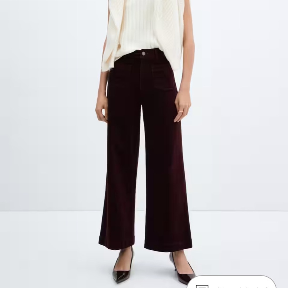 Mango Deep Burgundy Wide-Leg Trousers